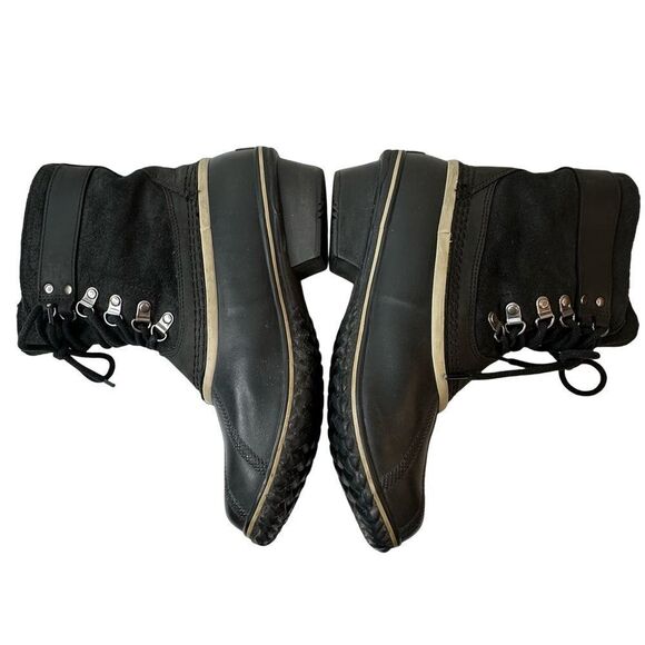 Sorel Fancy Lace II Black Oiled Suede Leather Winter Snow Duck Boots Size 10 - Picture 12 of 16